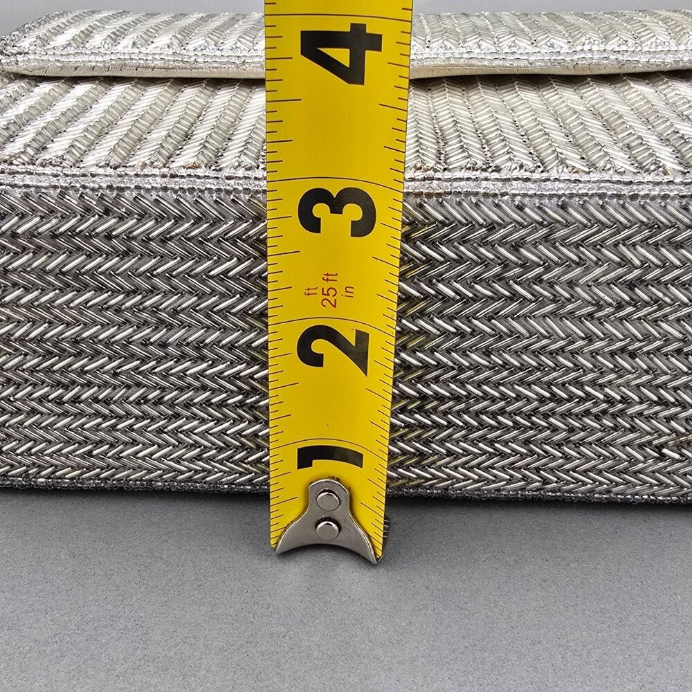 VTG Silver Beaded Herringbone Evening Bag Top Handle 50s La Regale READ - Picture 15 of 15